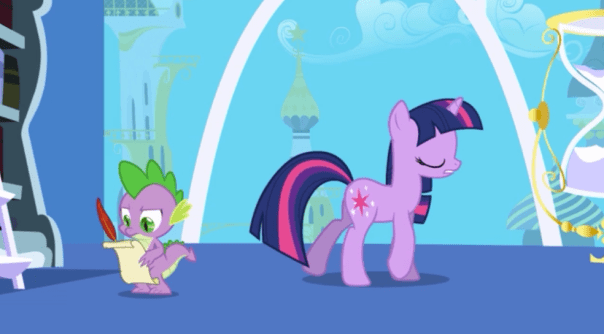 I hope Spike is getting work-study for his role as Twilight Sparkle's research assistant/scribe. Yeah quality academia joke right there. You know, it's never established in these episodes which accredited pony university is providing Twilight Sparkle a framework for her studies. Is independent pony study a thing in Equestria? I'm sure someone will end up explaining in the comments.